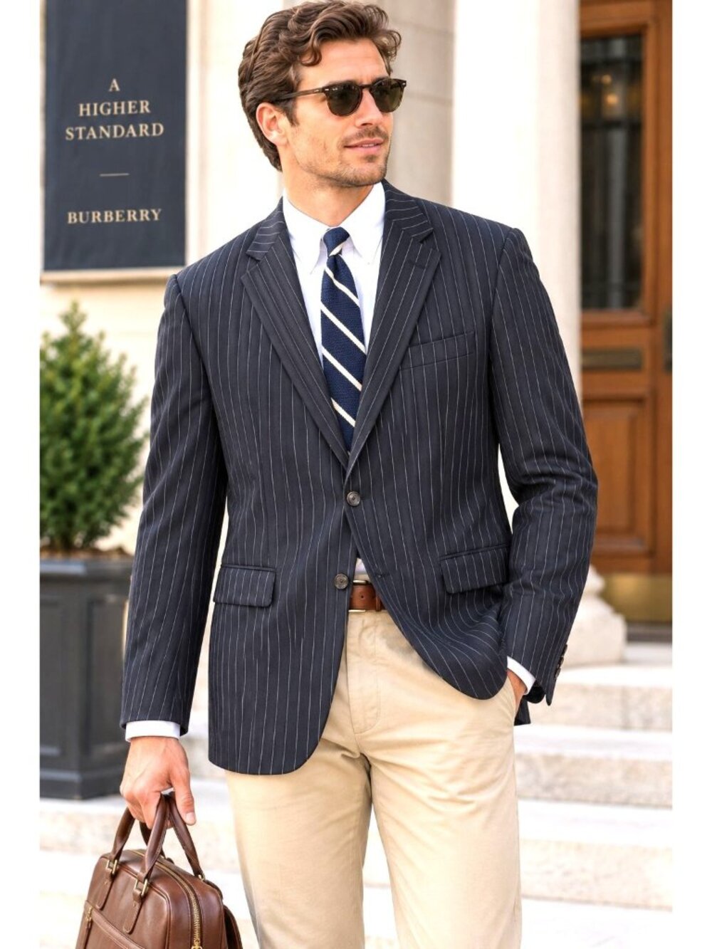 Burberry London Blazer Mens 41 R Blue Pinstripe Wool Suit Jacket Union Made USA